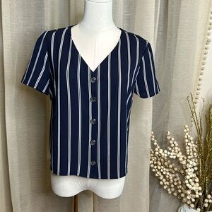 Navy with white stripes button blouse size small